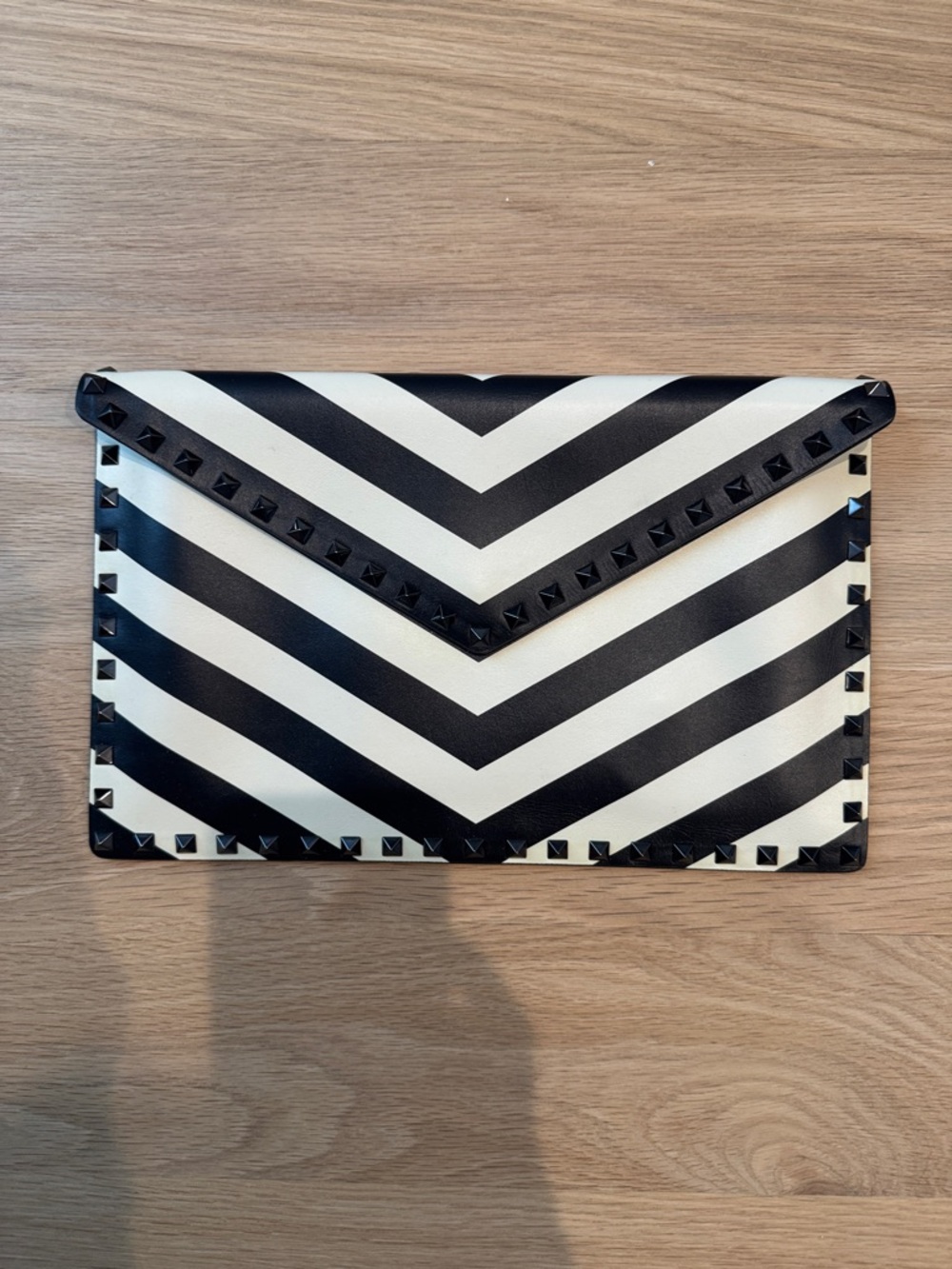 Valentino Black and White Chevron Rockstud Envelope Clutch